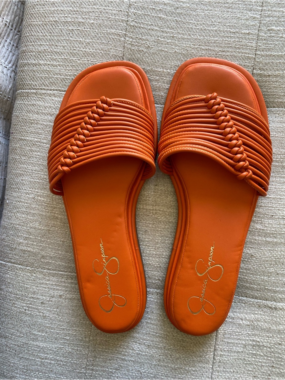 Jessica Simpson Orange Braided-Detail Slide Sandals